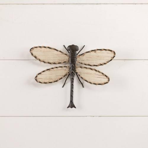 10.25" BURLAP & BROWN METAL DRAGONFLY