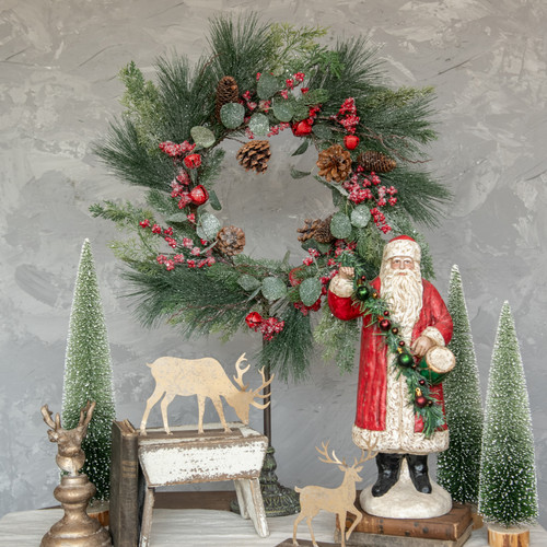 24" ICEY FOLIAGE W/ RED BERRIES & BELLS WREATH