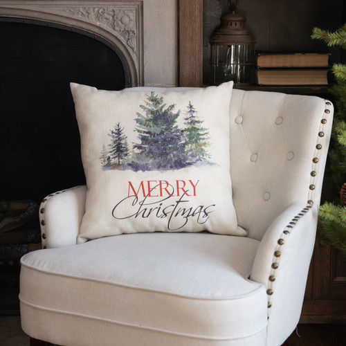 20" MERRY CHRISTMAS PILLOW W/ TREES