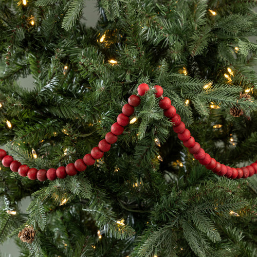 9' MEDIUM ROUND RED WOOD BEAD GARLAND