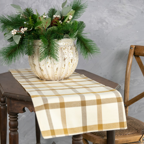 48" CREAM PLAID TABLE RUNNER