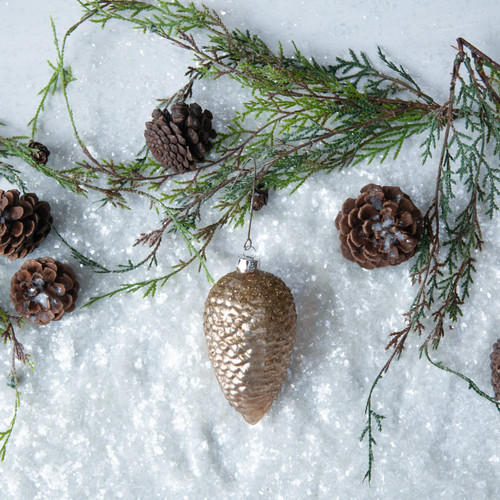 4.75" GOLD GLITTER DUSTED PINECONE ORNAMENT