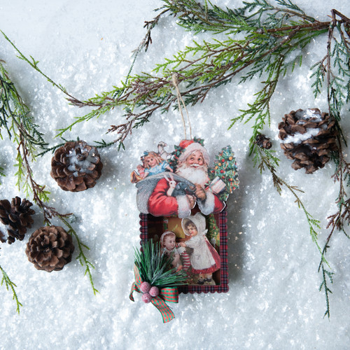 SANTA W/ CHILDREN AT CHRISTMAS ORNAMENT