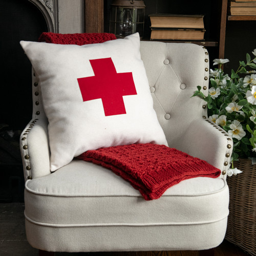 WHITE RED CROSS PILLOW