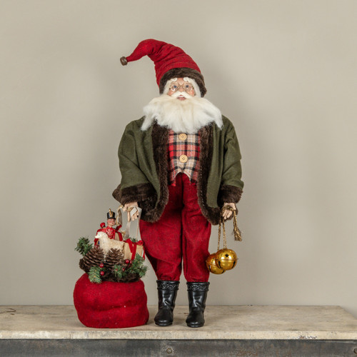 28" SANTA W/ BAG & GOLD BELLS