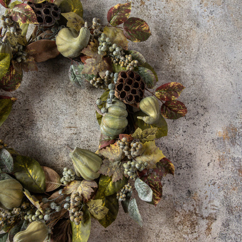 32" GREEN BERRY, GOURD & LOTUS POD WREATH