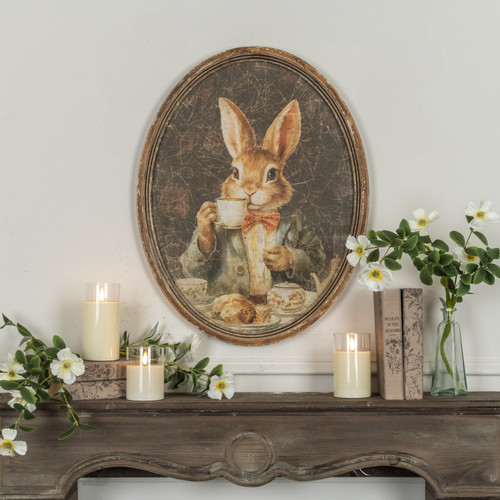 OVAL FRAMED BUNNY SIPPING TEA PRINT
