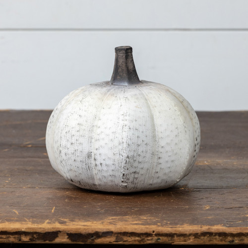 6.5" WHITE METAL RUSTIC PUMPKIN