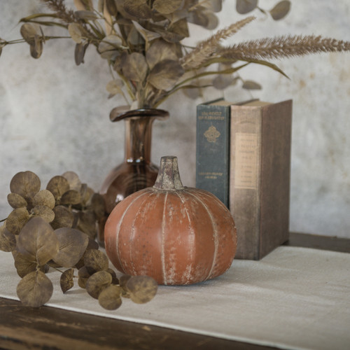 6.5" ORANGE METAL RUSTIC PUMPKIN