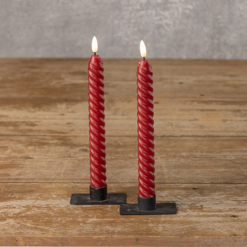 SET/ 2 - 9.5" 3D FLAME TWIST RED TAPER CANDLE SET/ 2 - 9.5" 3D FLAME TWIST RED TAPER CANDLE