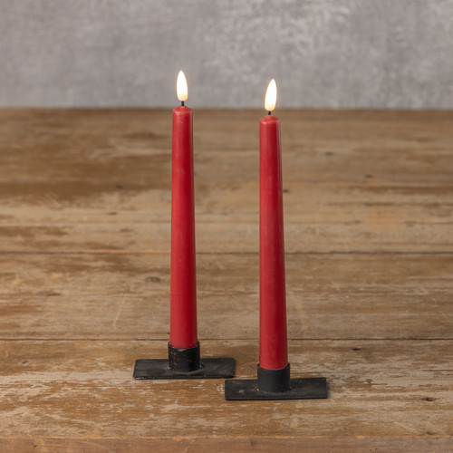 SET/ 2 - 9.5" 3D FLAME DROP RED TAPER CANDLE