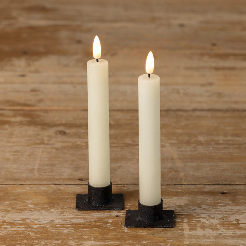 SET/ 2 - 7.25" 3D FLAME CREAM SHIMMER TAPER CANDLE
