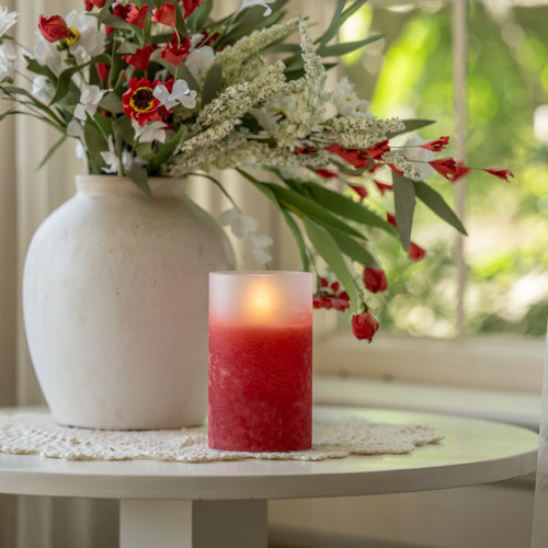 5" RED FROSTED GLASS 3D FLAME CANDLE