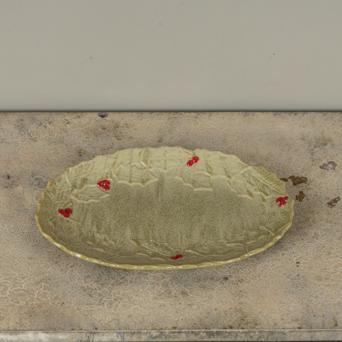 CERAMIC HOLLY LEAF SERVING PLATTER