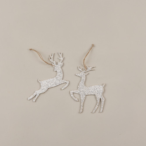 SET/2 WHITE GLITTERED DEER ORNAMENTS