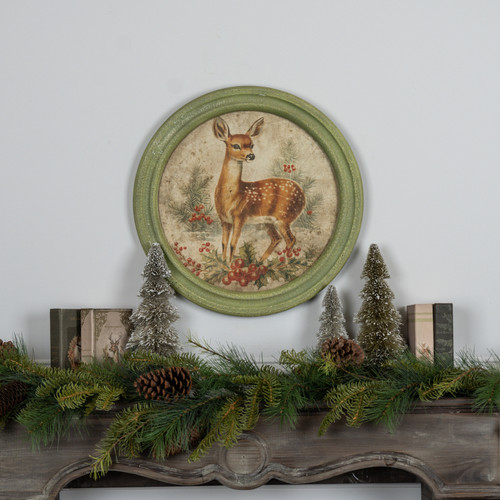 FRAMED HOLIDAY FAWN ROUND PRINT