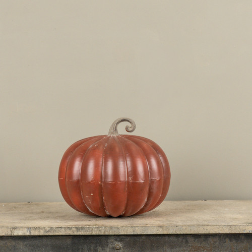 10.75" VINTAGE ORANGE METAL PUMPKIN