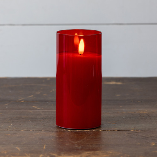6" RED GLASS 3D FLAME CANDLE