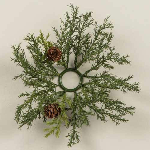 7" PRICKLY PINE TAPER CANDLE RING W/ PINECONES