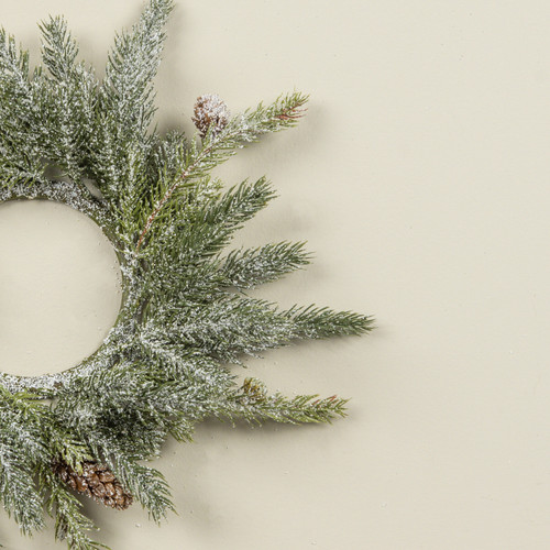 12" WHITE SPRUCE CANDLE RING W/ MINI PINECONES