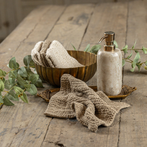 SET/4 TAN & CREAM KNIT WASHCLOTHS