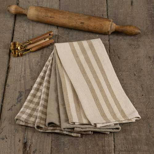 SET/ 3 TAN & CREAM KITCHEN TOWELS