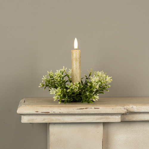 6" NEW ENGLAND BOXWOOD & BERRIES TAPER CANDLE RING