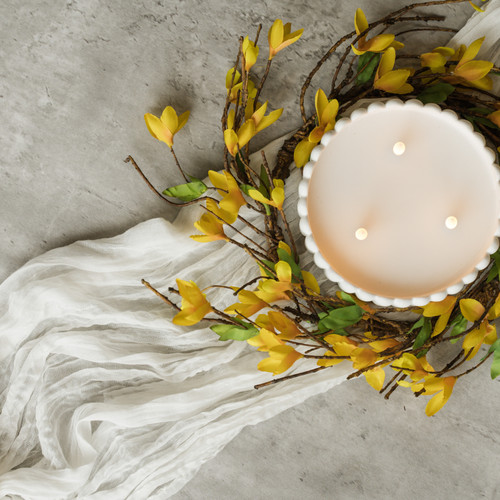 14" YELLOW FORSYTHIA CANDLE RING