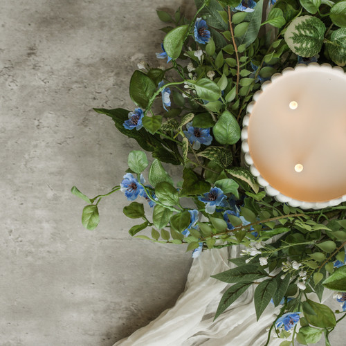 16" BLUE & WHITE WILDFLOWER CANDLE RING
