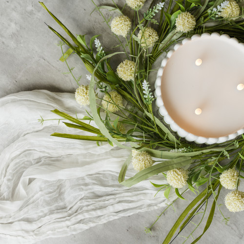 14" PALE YELLOW POM POM CANDLE RING
