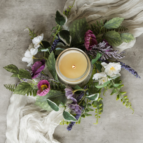 12" PURPLE CHERRY BLOSSOM, LAVENDER & POPPY CANDLE RING