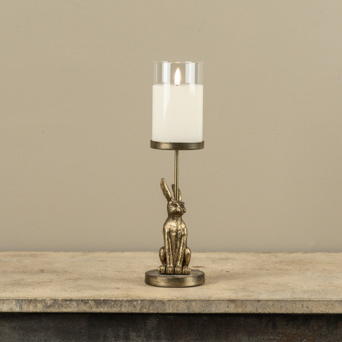 GOLD SITTING BUNNY PILLAR CANDLE HOLDER