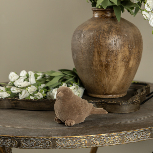 3.5" BROWN FLOCKED BIRD
