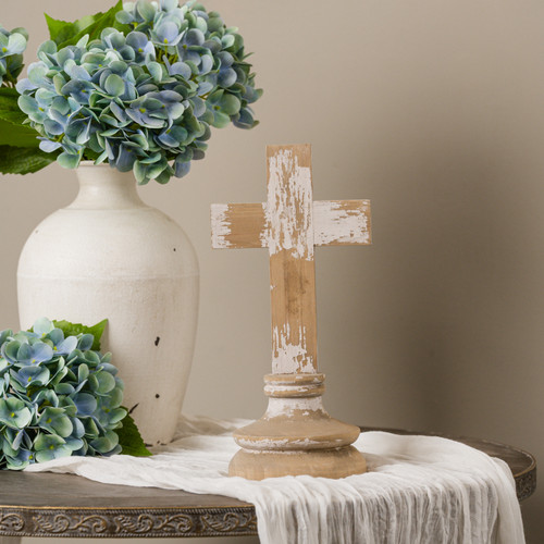 11.75" WHITEWASHED TABLETOP CROSS