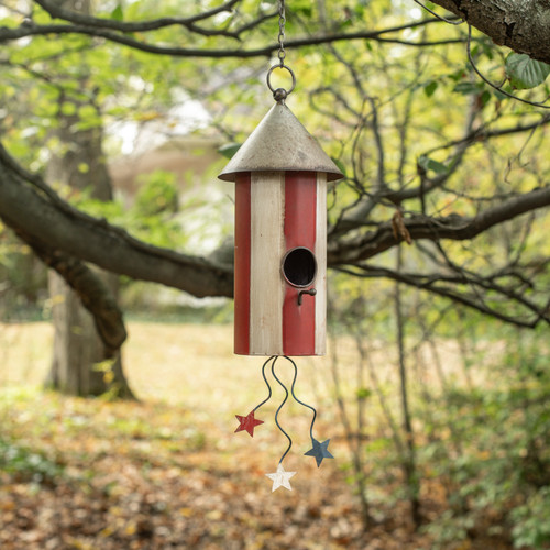 RED & WHITE STRIPED FIREWORK BIRDHOUSE