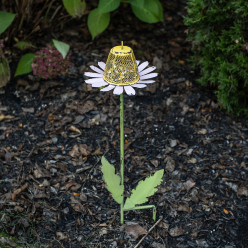 PINK DAISY BIRD FEEDER STAKE