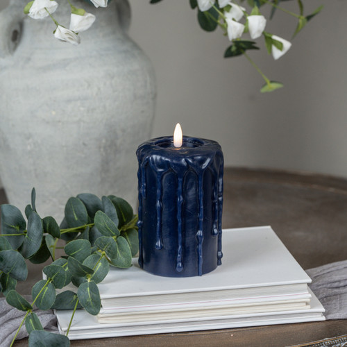 5" NAVY 3D FLAME PILLAR CANDLE