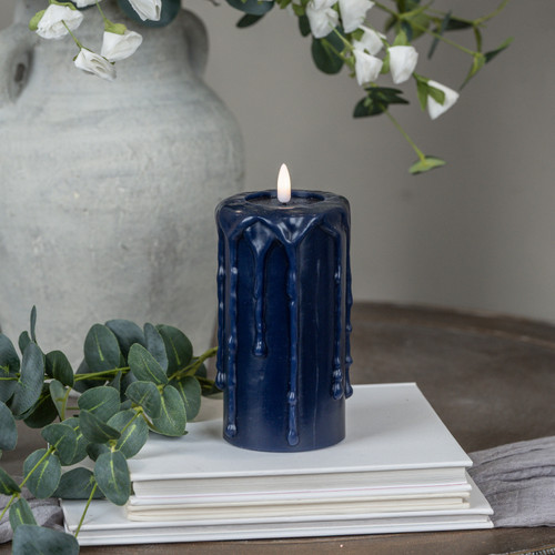 6" NAVY 3D FLAME PILLAR CANDLE