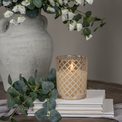 5" ETCHED DIAMOND CHAMPAGNE 3D FLAME CANDLE