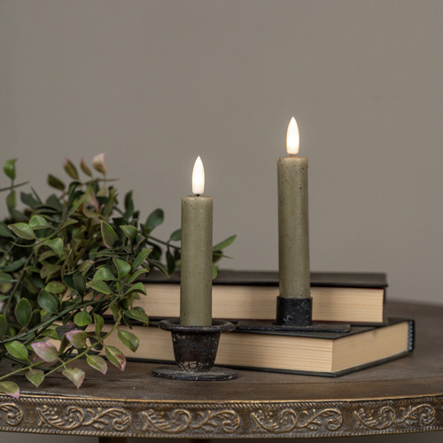 SET/ 2 - 5.75" 3D FLAME GREEN TAPER CANDLE