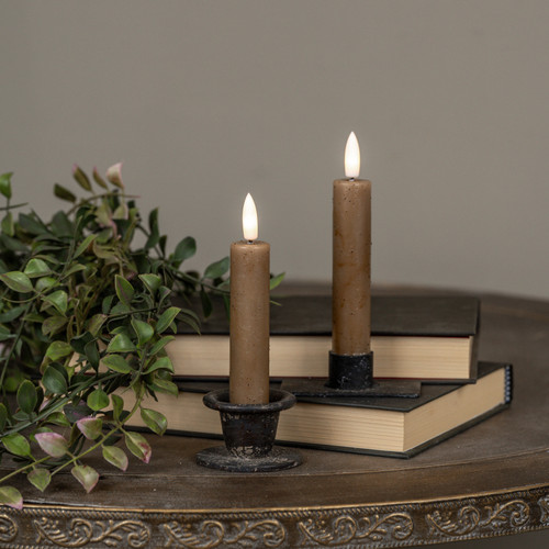 SET/ 2 - 5.75" 3D FLAME BEIGE TAPER CANDLE