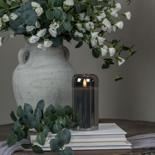 6" ARCHED CHARCOAL GLASS 3D FLAME CANDLE