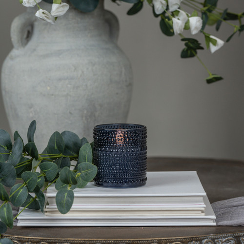 3.25" NAVY DOTTED GLASS 3D FLAME CANDLE