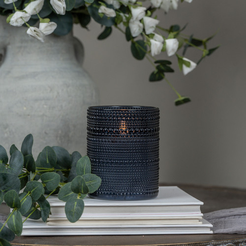 5" NAVY DOTTED GLASS 3D FLAME CANDLE
