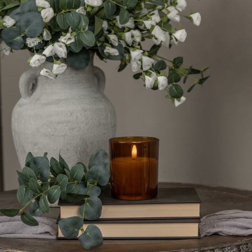 4" AMBER THICK GLASS 3D FLAME CANDLE