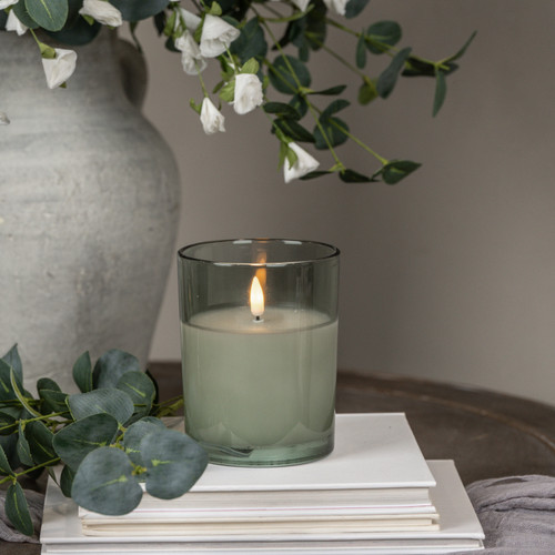 5" GREEN THICK GLASS 3D FLAME CANDLE