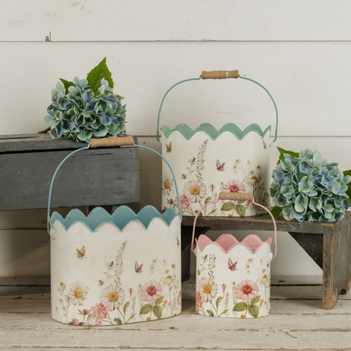 SET/ 3 BUTTERFLY & FLOWER BUCKETS
