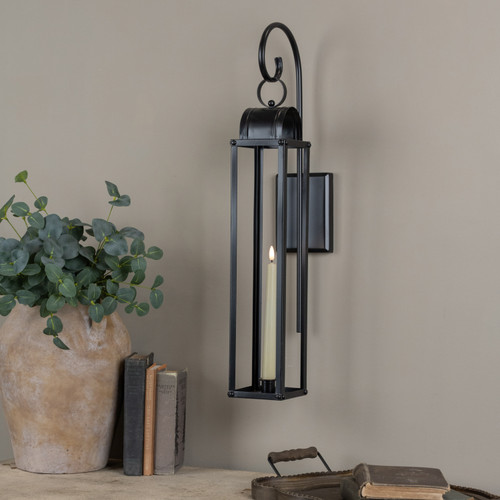 BLACK TAPER CANDLE LANTERN W/ BRACKET