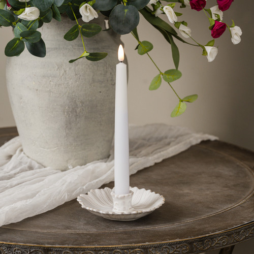 WHITE PETALS TAPER CANDLE HOLDER