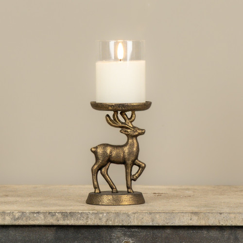 6.25" BRONZE DEER PILLAR CANDLE HOLDER